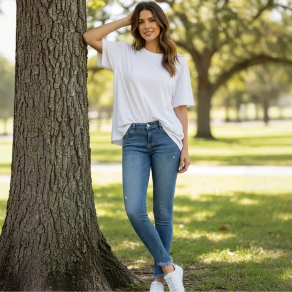 DL1961 Florence Mid Rise Instasculpt Skinny Frayed Hem Jeans